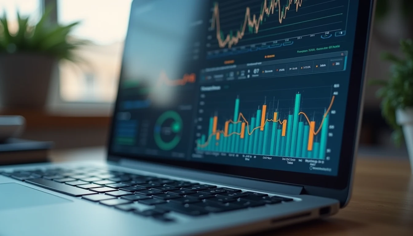 Close-up view of a laptop screen showing sales data analytics