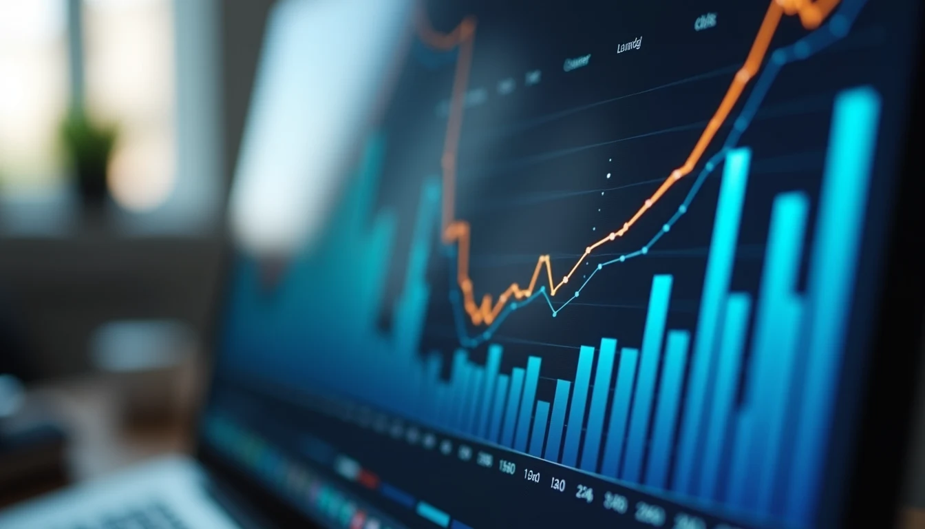 Close-up view of a computer screen displaying business analytics charts