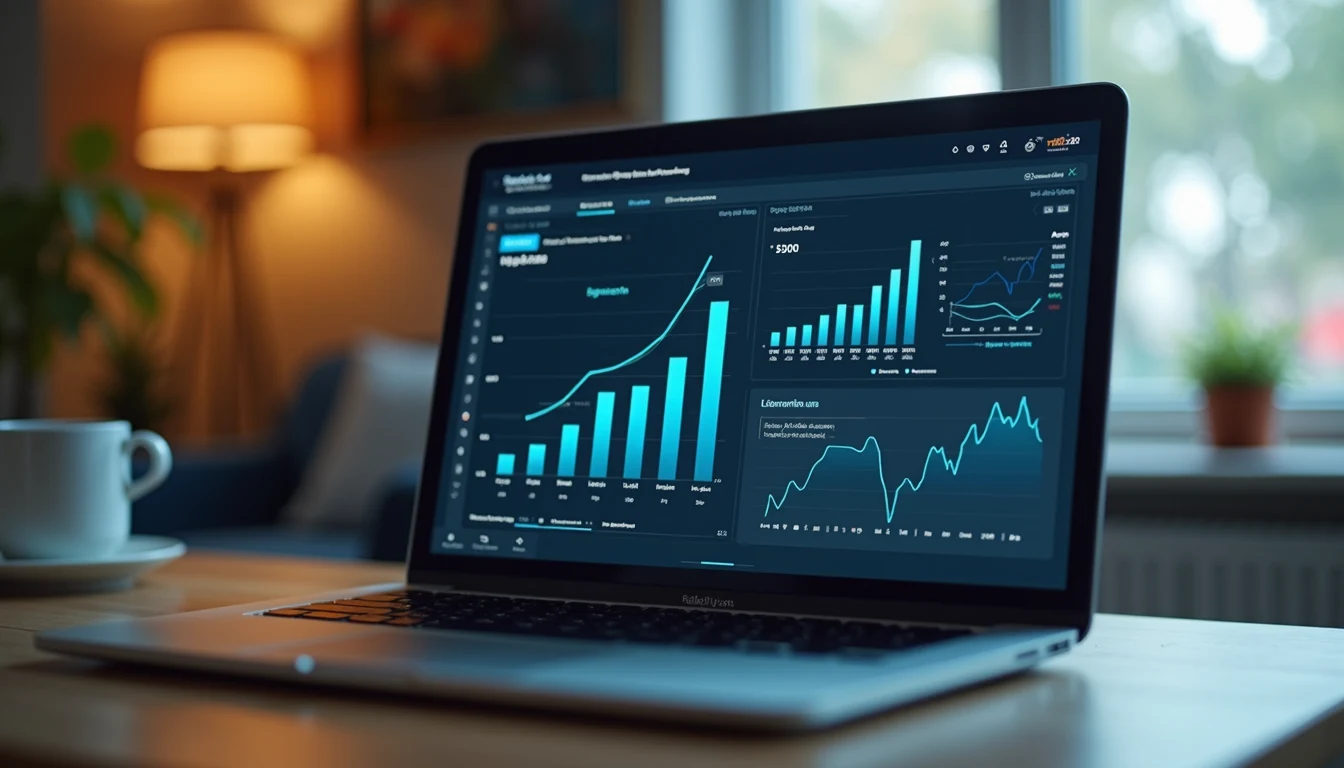 Close-up view of a laptop screen showing marketing analytics dashboard