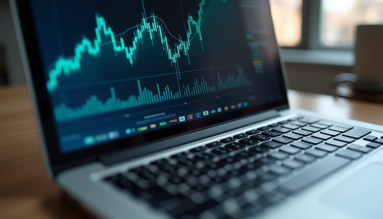 Close-up view of financial charts and graphs on a laptop screen