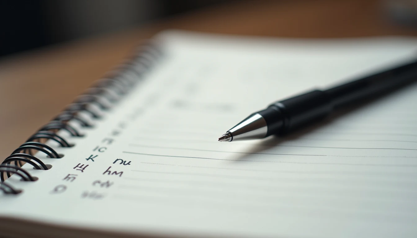 Close-up of a notebook with a habit tracker and pen