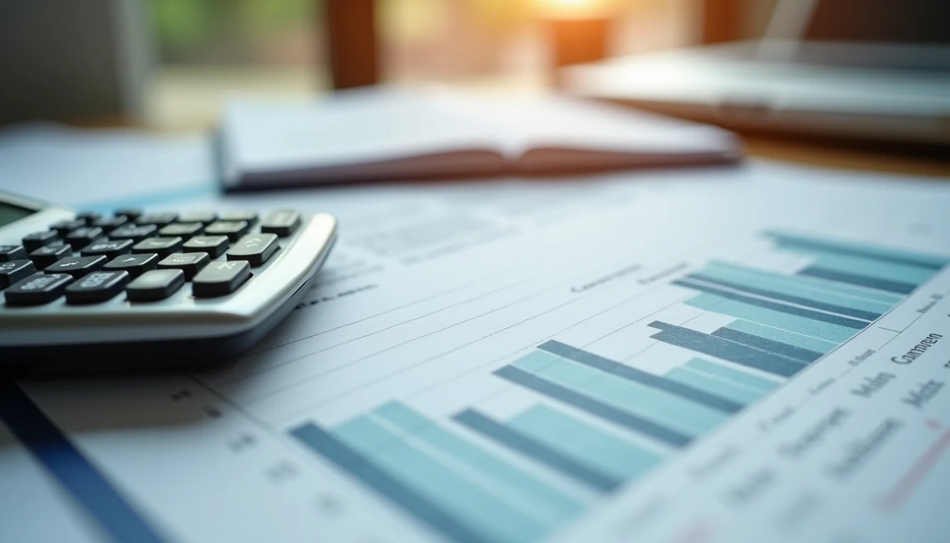 Close-up view of financial documents and calculator on a desk
