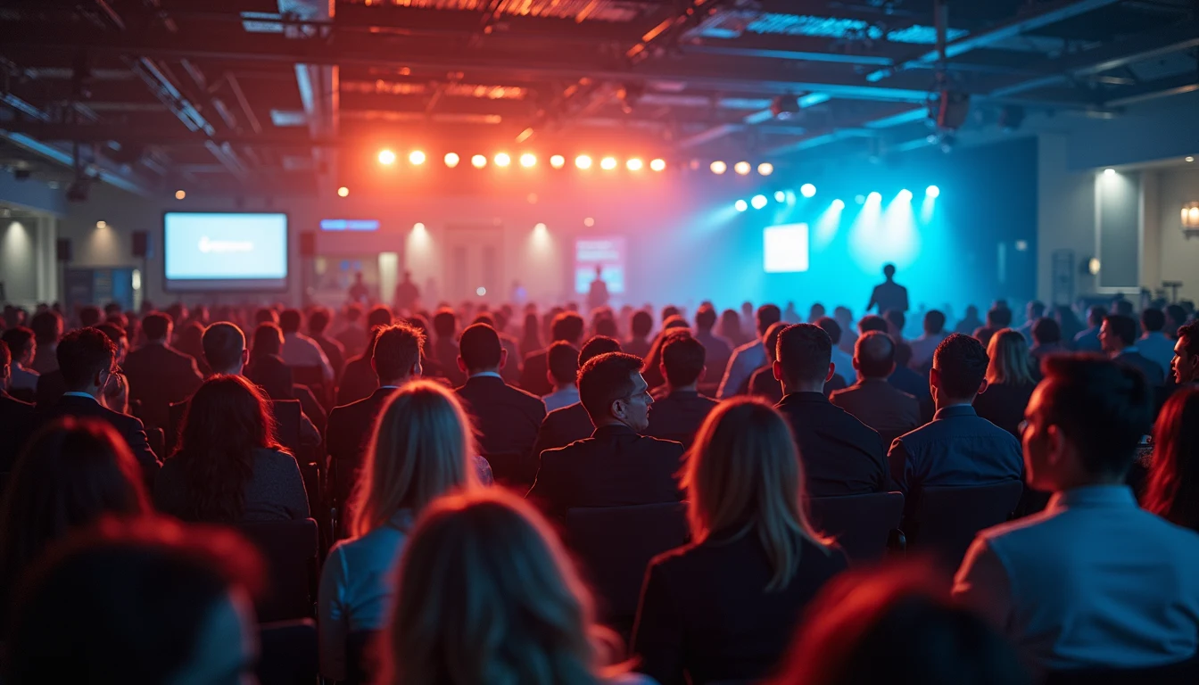High angle view of a vibrant gathering at a business event
