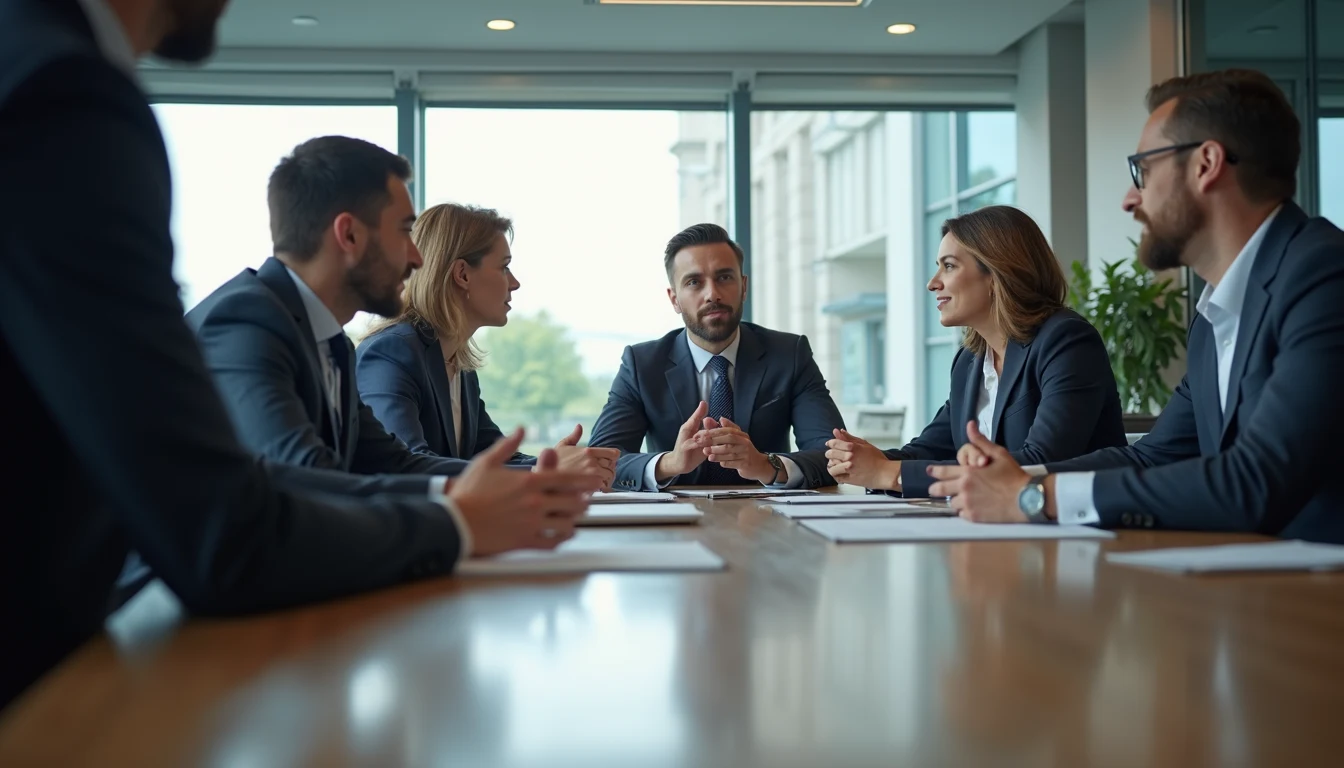 Eye-level view of a business meeting discussing sales growth strategies